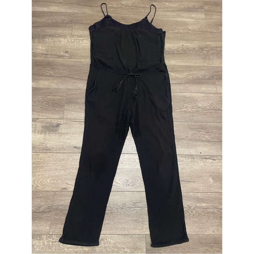 Ulla Johnson Jumpsuit Black Crochet Sleeveless Tassel Pockets Gauze Cotton Sz 4